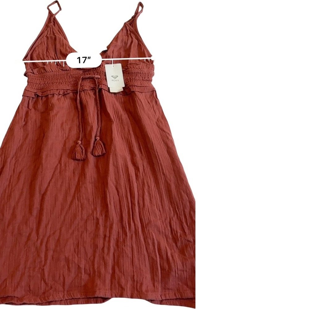 Roxy Simple Blossom Dress Terracotta Rust Smocked Mini ARJWD03391 Womens Large - Picture 7 of 9